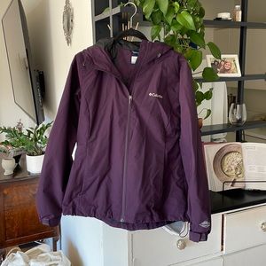 Plum Columbia rain coat size large with a hood